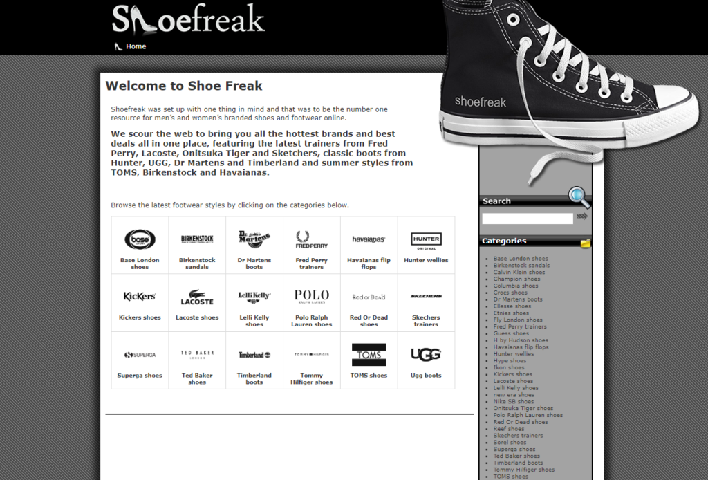 Shoefreak website - built in WordPress
