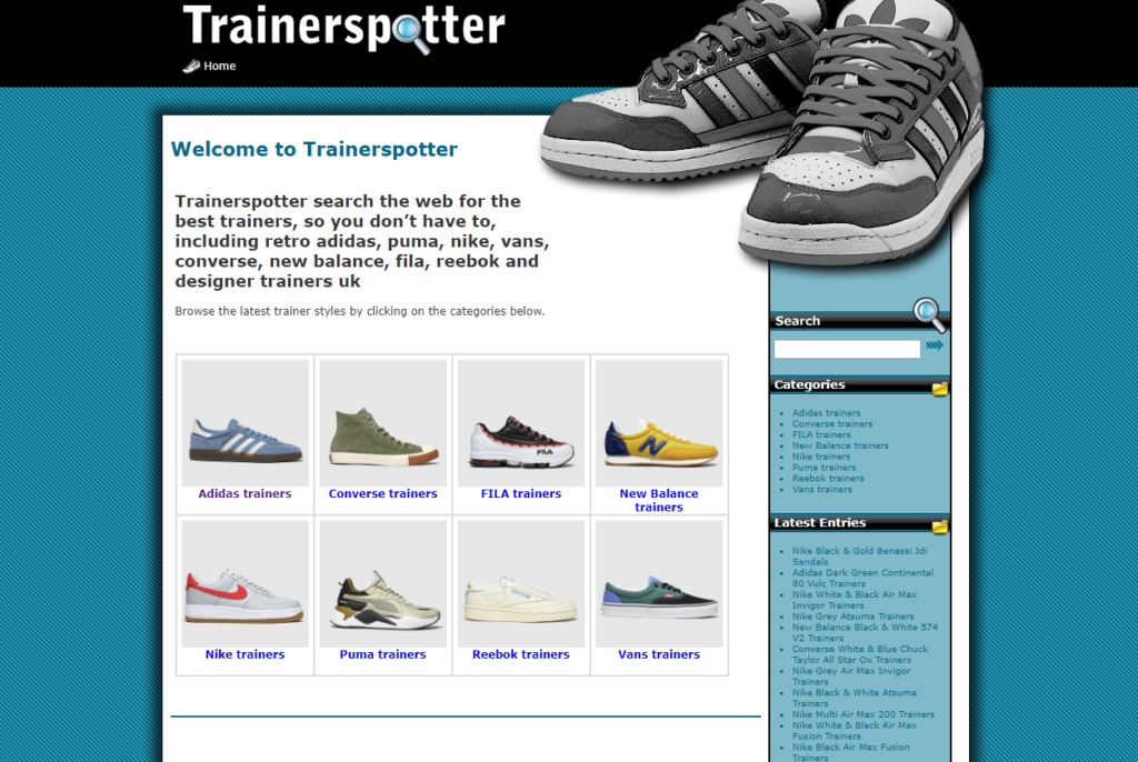 Trainerspotter website - built in WordPress