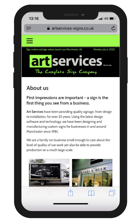 Responsive site for Art Services of Bramhall, Cheshire