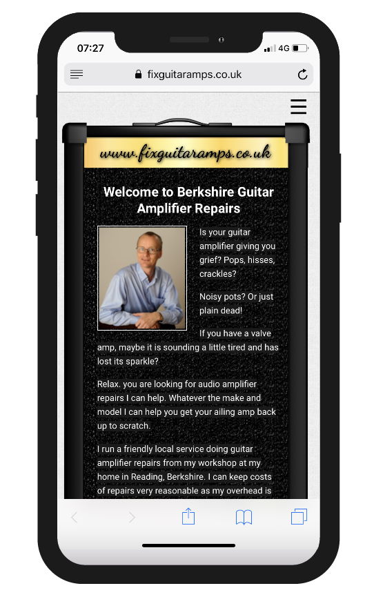 Responsive site for Berkshire Guitar Amplifier Repairs