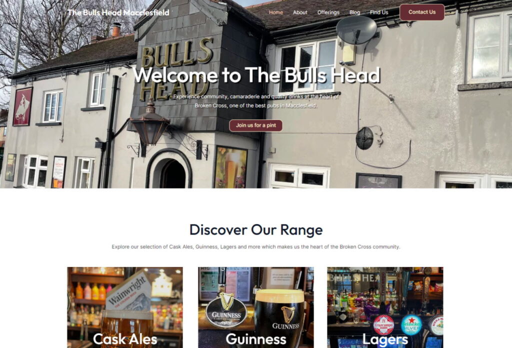 The Bulls Head Macclesfield website - built in WordPress