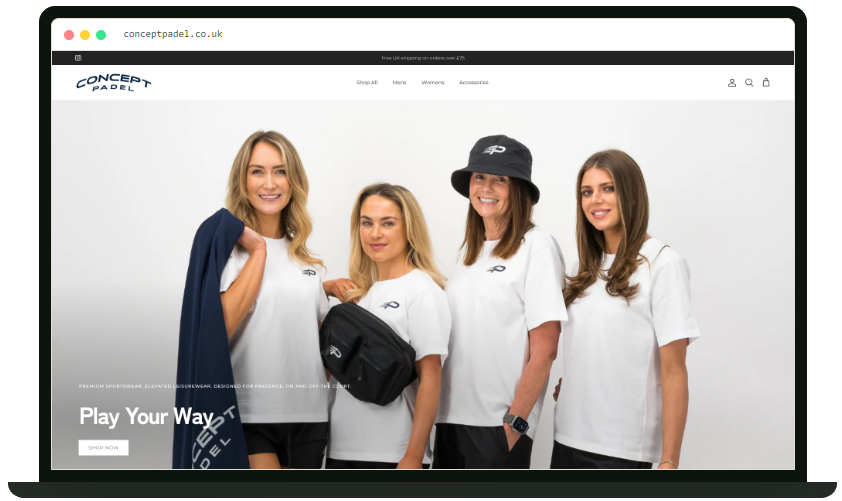 Concept Padel website shown on desktop